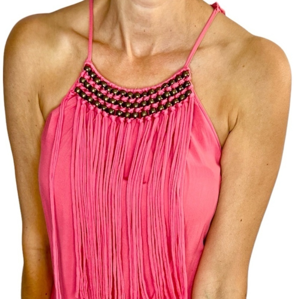 Zara beaded fringed watermelon pink midi maxi dress S - Picture 2 of 11